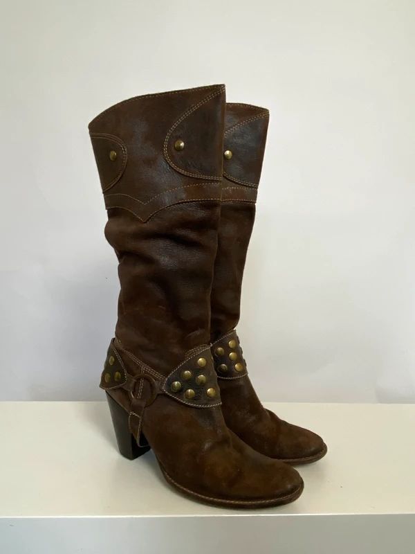 Vintage Boho Studded Cowboy Boots - Size UK 5