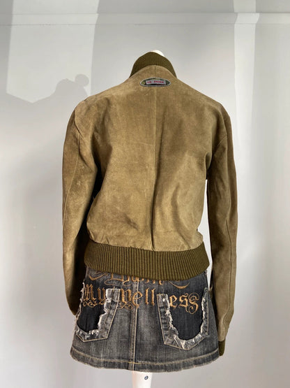 Vintage 00s Suede Bomber Jacket - Size L/XL - Funky Cat