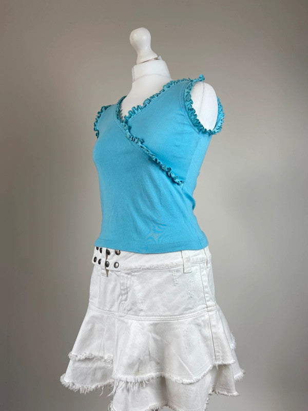 90s Ruffled Vest Top - Size M - Funky Cat