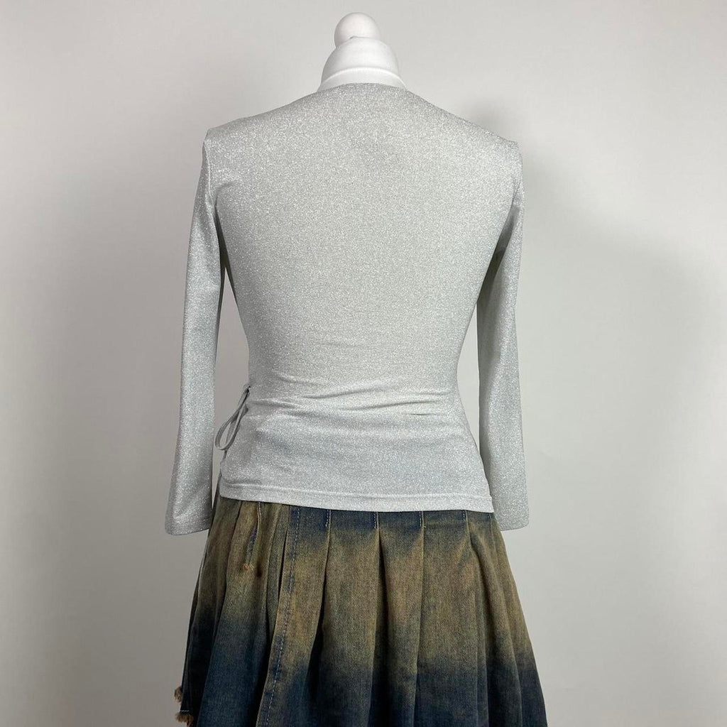 00s Silver Shimmery Top - Size S - Funky Cat