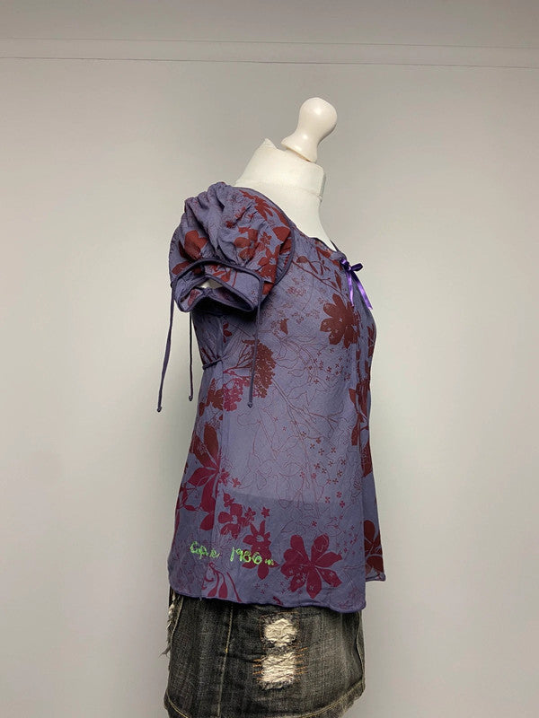 Cop Copine Floral Cup Sleeve Top - Size M - Funky Cat