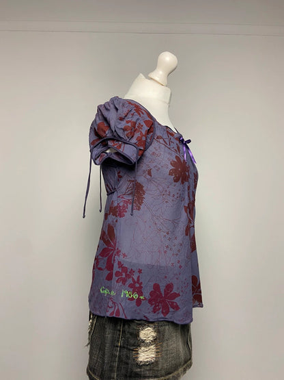 Cop Copine Floral Cup Sleeve Top - Size M - Funky Cat