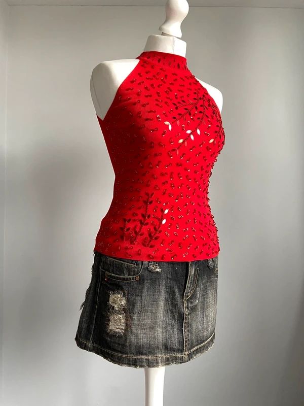 Vintage 00s Sequin Top - Size S/M - Funky Cat