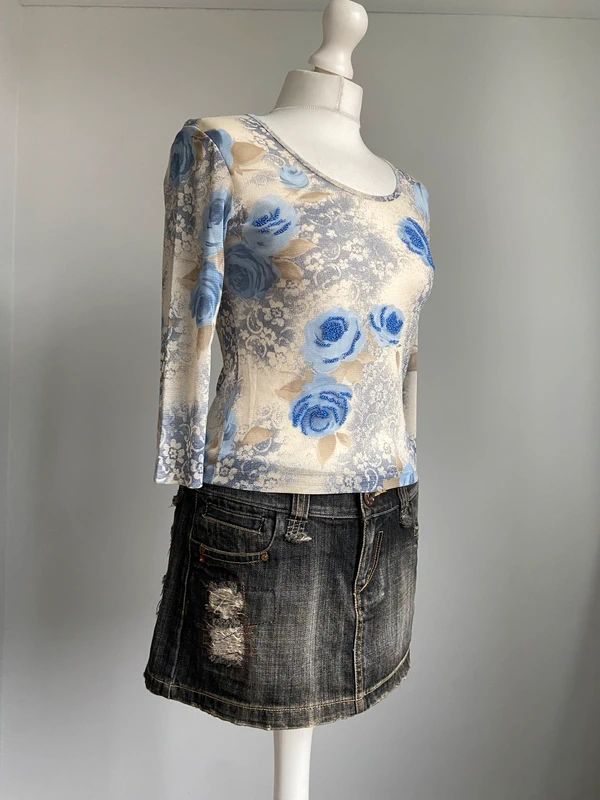 Vintage 00s Beaded Mesh Top - Size S - Funky Cat