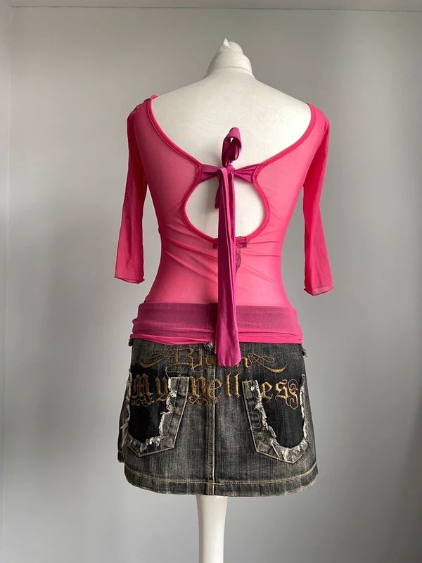 Vintage 00s Ruched Top With Bow - Size S - Funky Cat