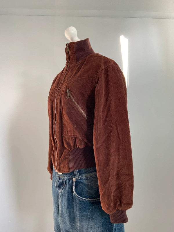 Vintage 00s Brown Bomber Jacket - Size M - Funky Cat