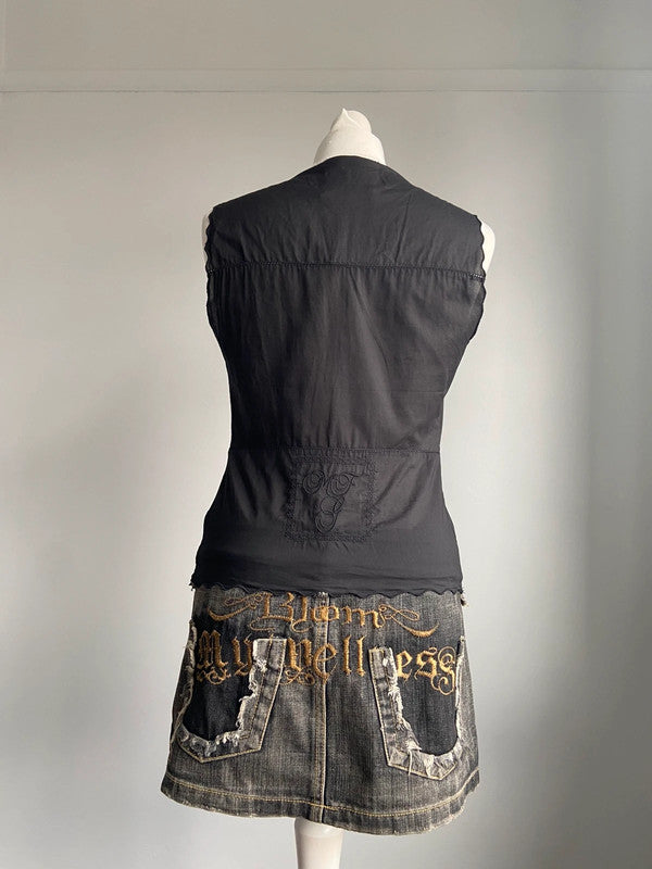 Marithé Francois Girbaud Embroidered Vest - Size S - Funky Cat