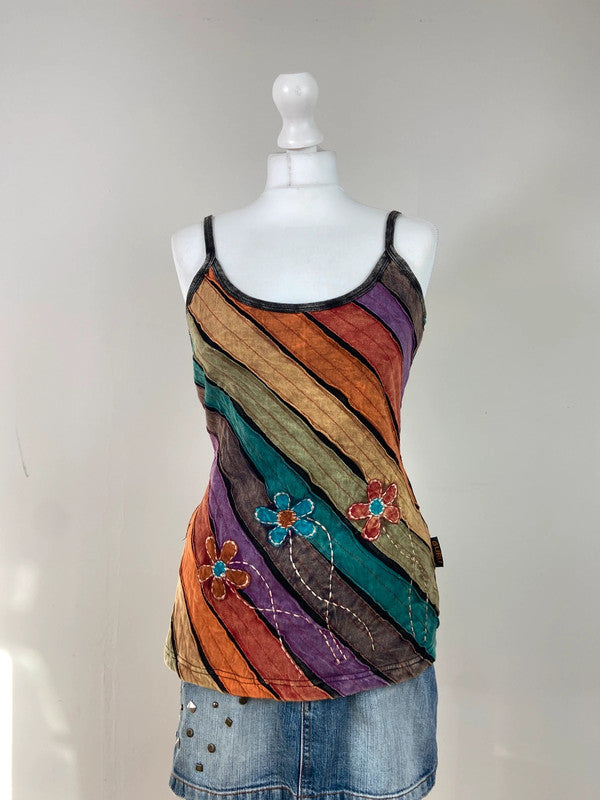 00s Striped Floral Whimsical Cami - Size L/XL - Funky Cat