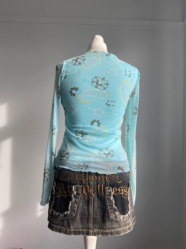 Vintage 00s Whimsical Top - Size S - Funky Cat