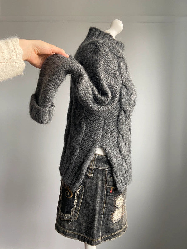 Vintage Grey Cable Knit Jumper - Size XS/S