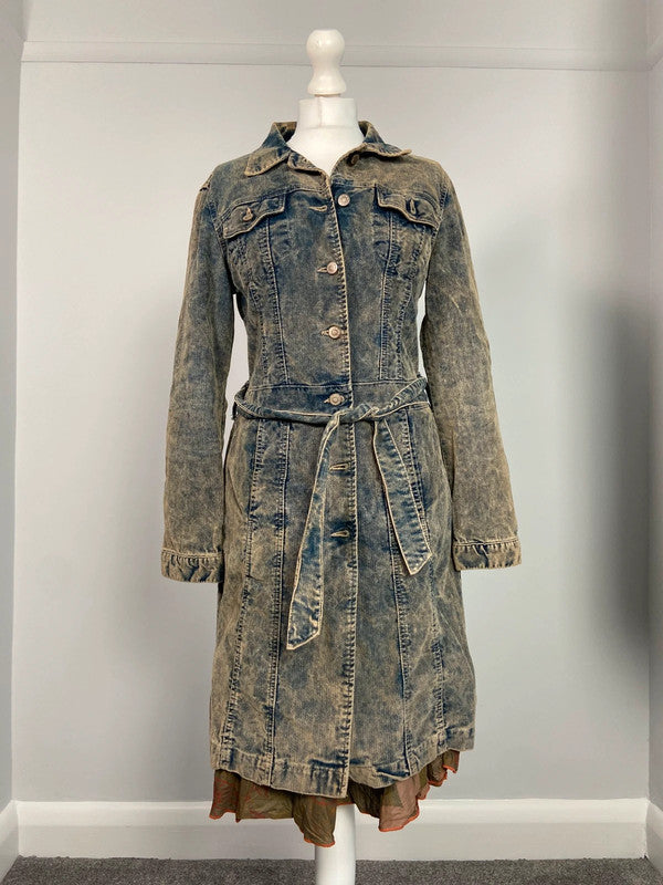 Vintage 00s Denim Trench Coat - Size M - Funky Cat