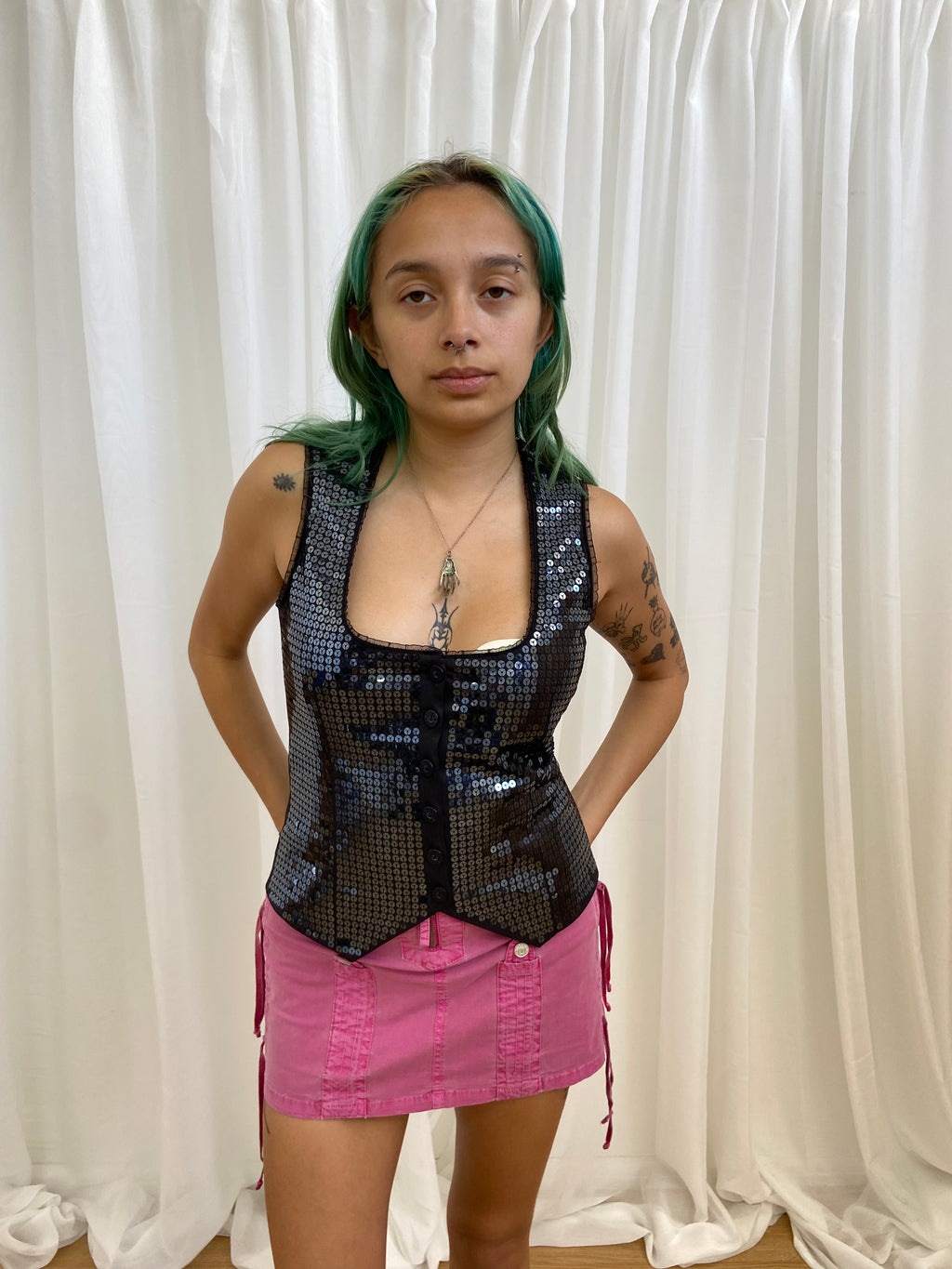 Vintage 00s Sequin Waistcoat - Size XS