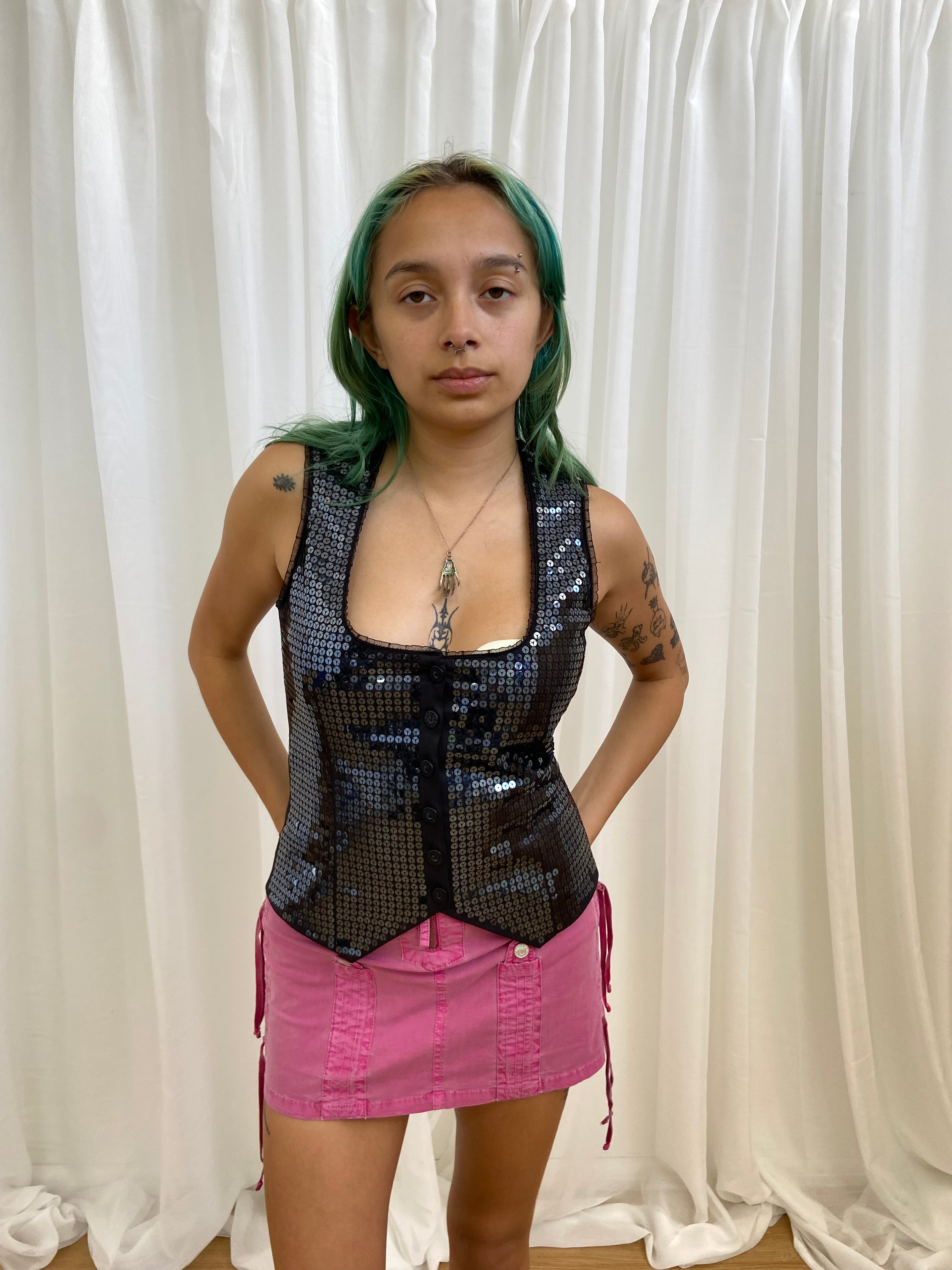 Vintage 00s Sequin Waistcoat - Size XS