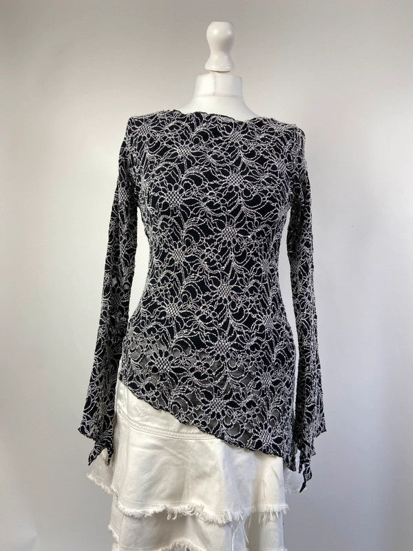 90s Lace Asymmetrical Grunge Whimsical Top - Size M