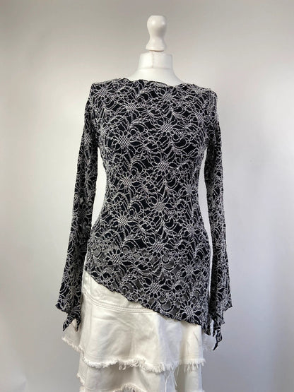 90s Lace Asymmetrical Grunge Whimsical Top - Size M