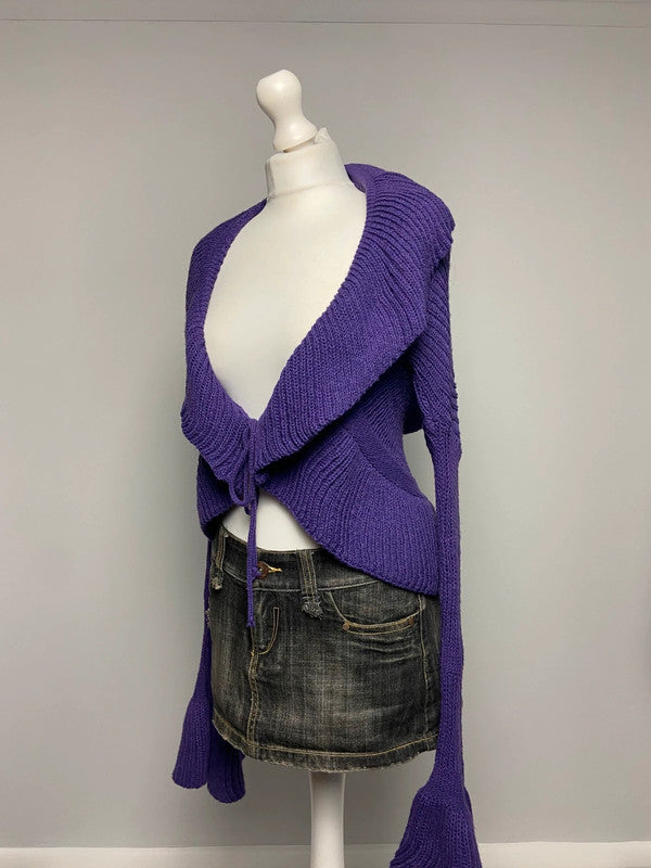 Vintage 00s Tie Ruffled Cardigan - One Size - Funky Cat