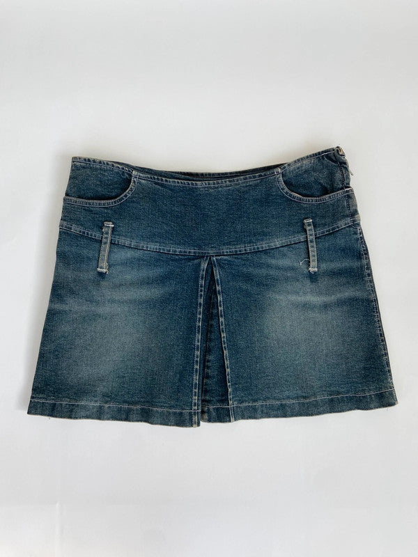 00s Pleated Denim Mini Skirt - Size S/M - Funky Cat
