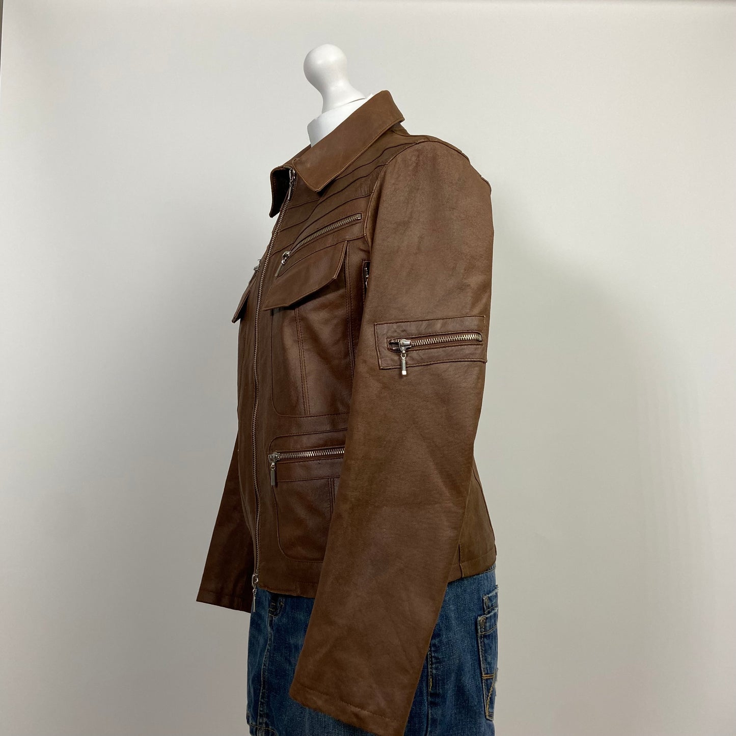 00s Brown Leather Jacket - Size M