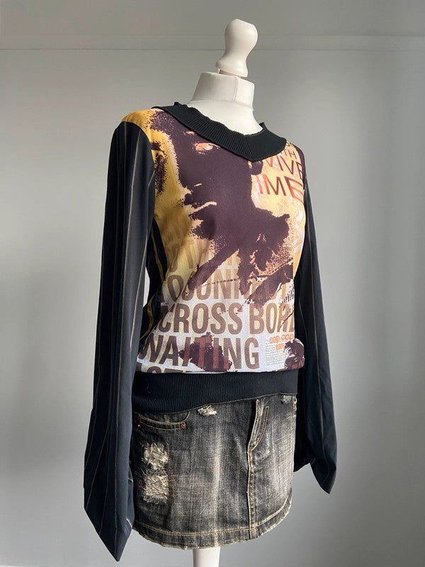 Cop Copine Graphic Print Mesh Top - Size M/L