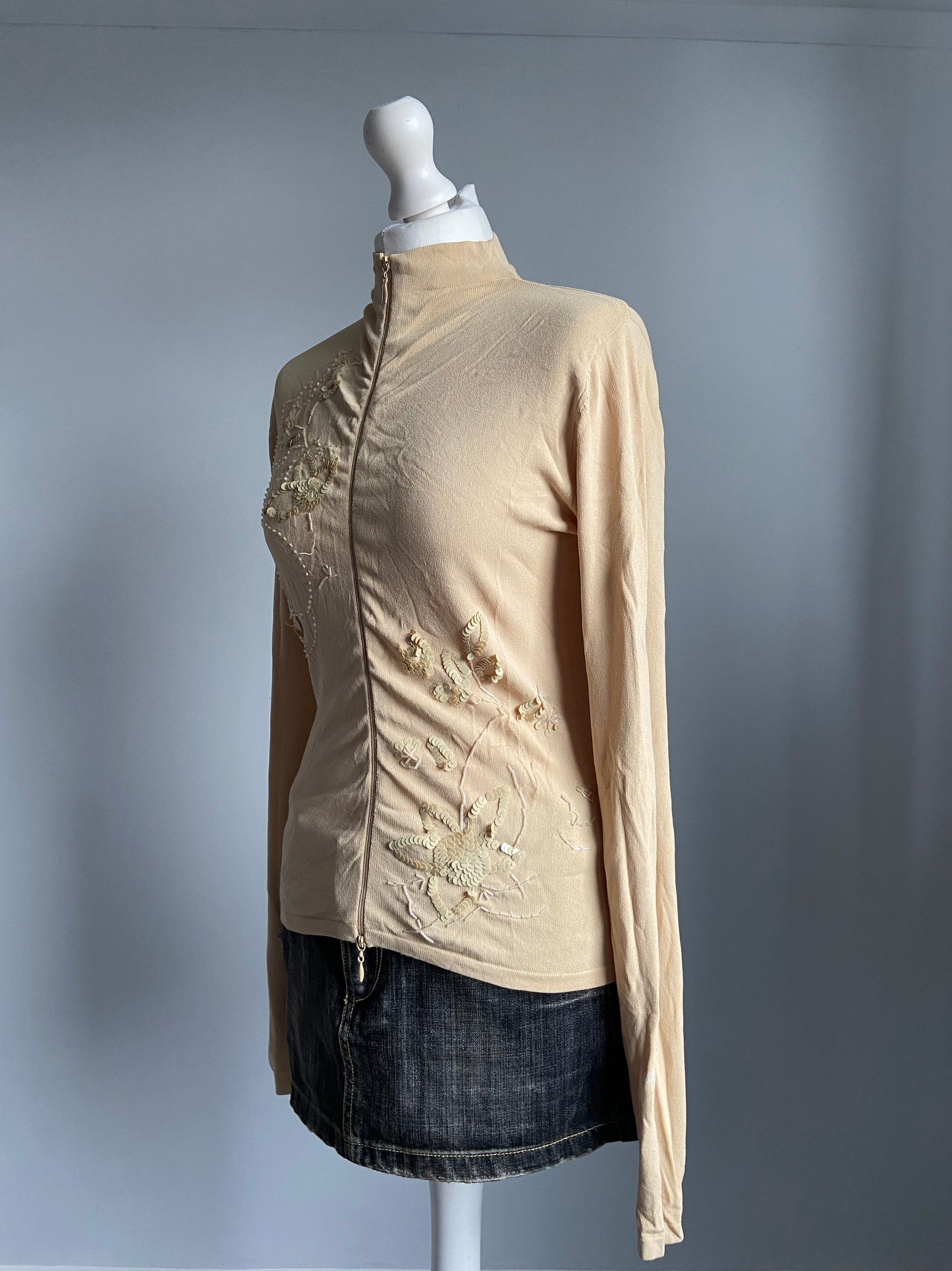 Vintage 00s Sequin Double Zip Top - Size S/M - Funky Cat