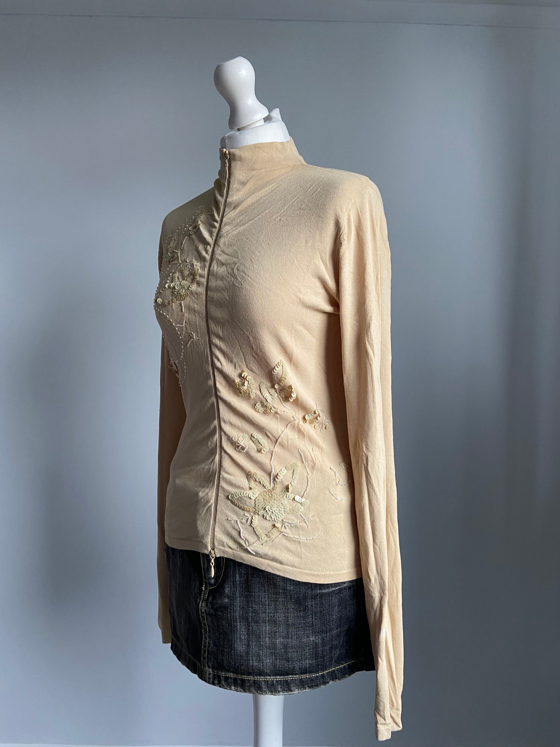 Vintage 00s Sequin Double Zip Top - Size S/M - Funky Cat