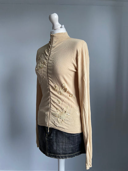 Vintage 00s Sequin Double Zip Top - Size S/M - Funky Cat