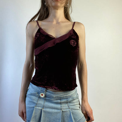 00s Ruffled Velvet Cami Top - Size XS