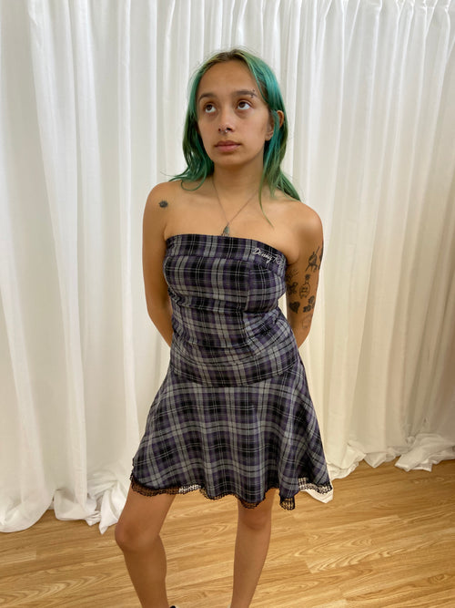 Vintage 00s Plaid Asymmetrical Dress - Size XS