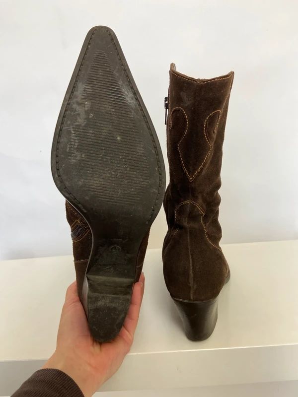 Vintage Boho Suede Cowboy Boots - Size UK 6