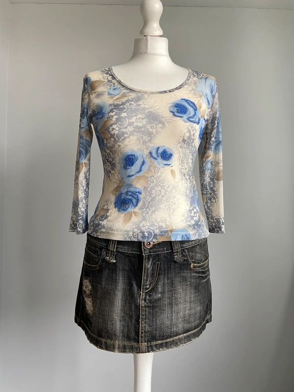 Vintage 00s Beaded Mesh Top - Size S - Funky Cat