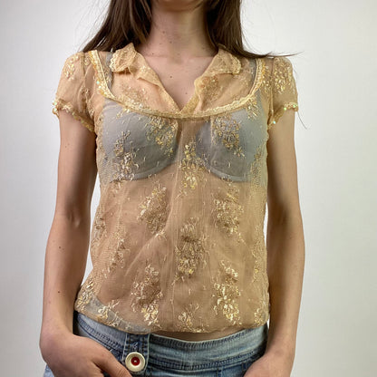 00s Embellished Sequin Lace Top- Size XS/S