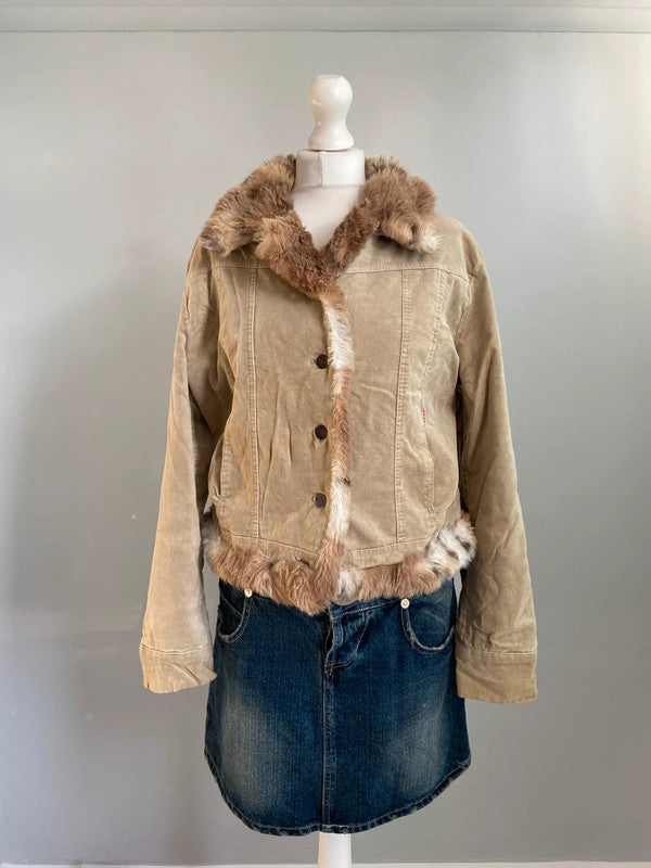 Vintage 00s Faux Fur Trim Jacket - Size L - Funky Cat