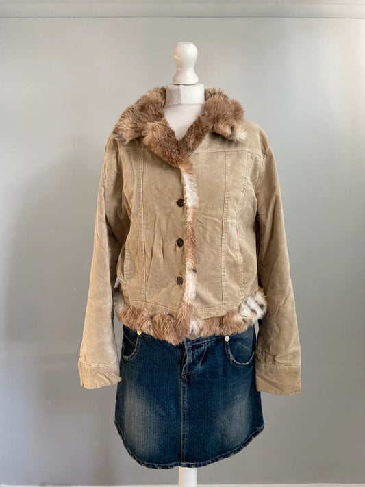 Vintage 00s Faux Fur Trim Jacket - Size L