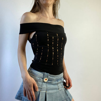 00s Embellished Open Back Top - Size M