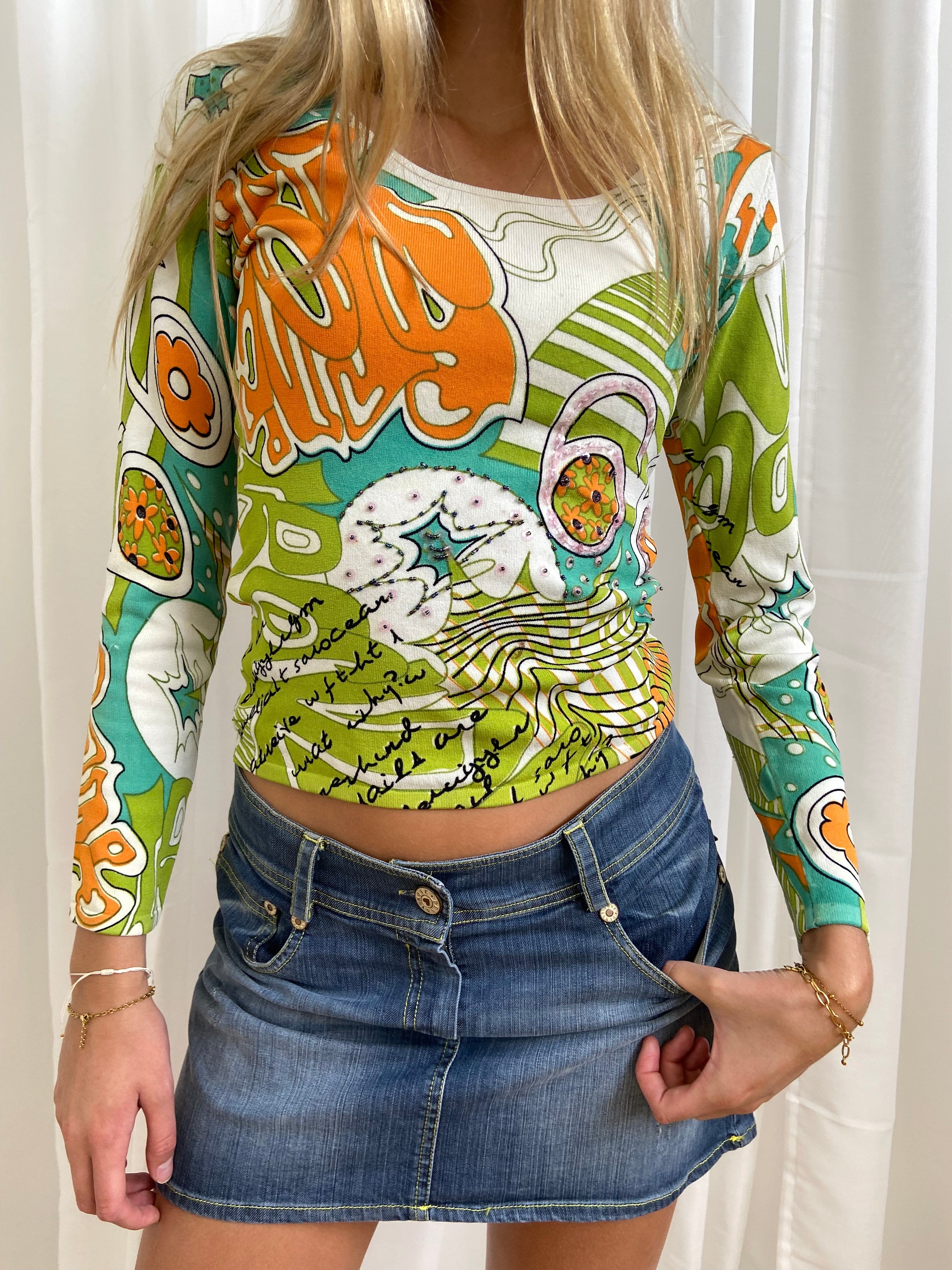 Vintage 00s Graphic Printed Top - Size XS