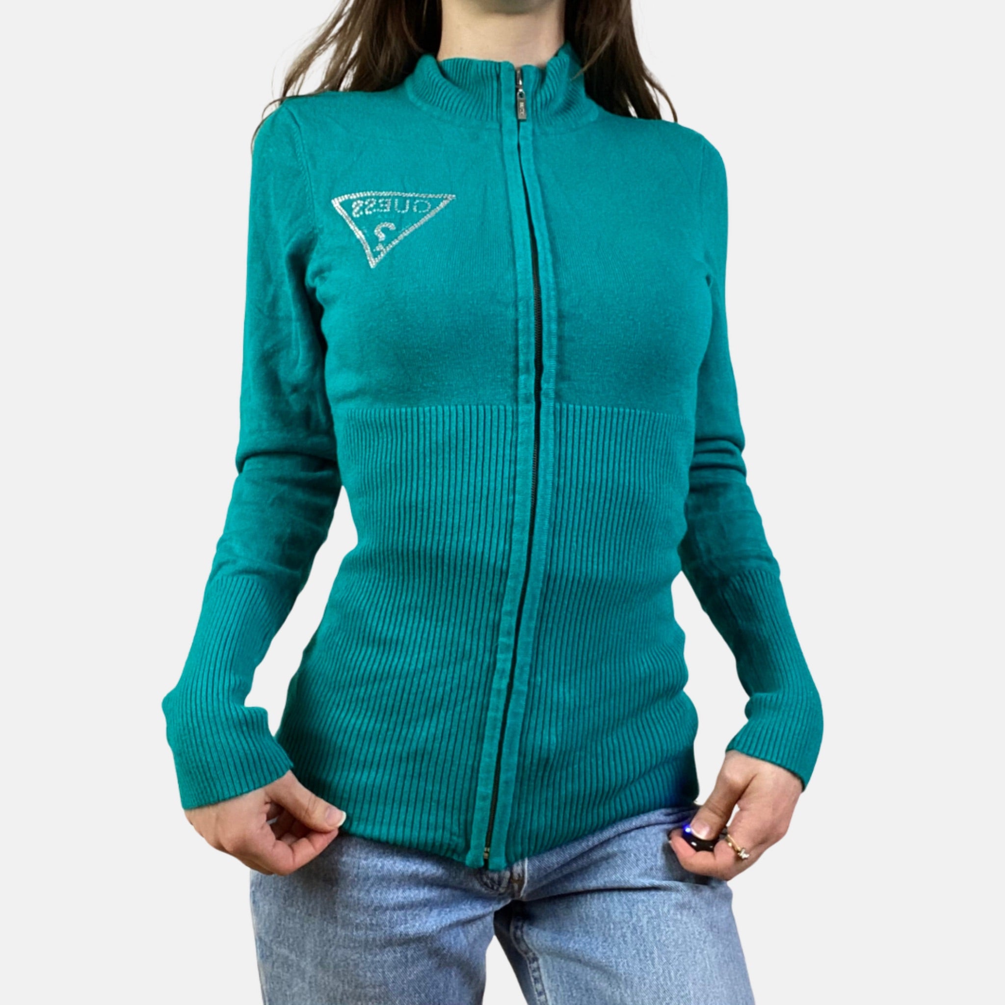 00s Guess Diamanté Jumper - Size XS - Funky Cat