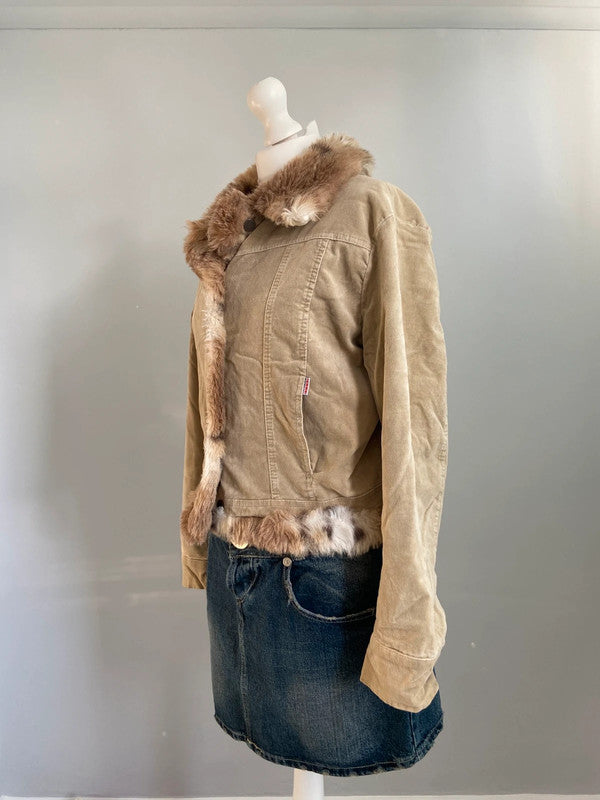 Vintage 00s Faux Fur Trim Jacket - Size L - Funky Cat