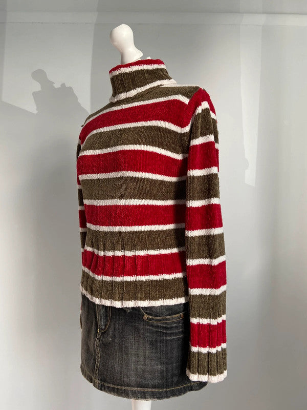 Vintage 00s Striped Jumper - Size L - Funky Cat