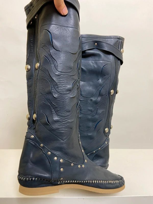 Vintage Boho Studded Buckle Boots - Size 4 - Funky Cat