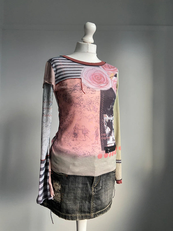 Cop Copine Graphic Print Top - Size S - Funky Cat