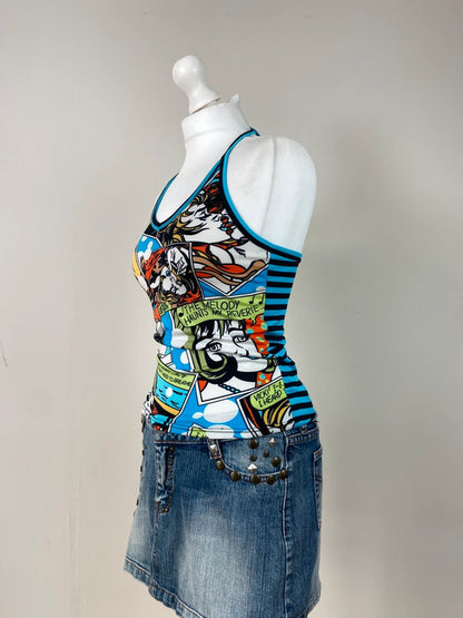 00s Comics Graphic Print Halter Top - Size S