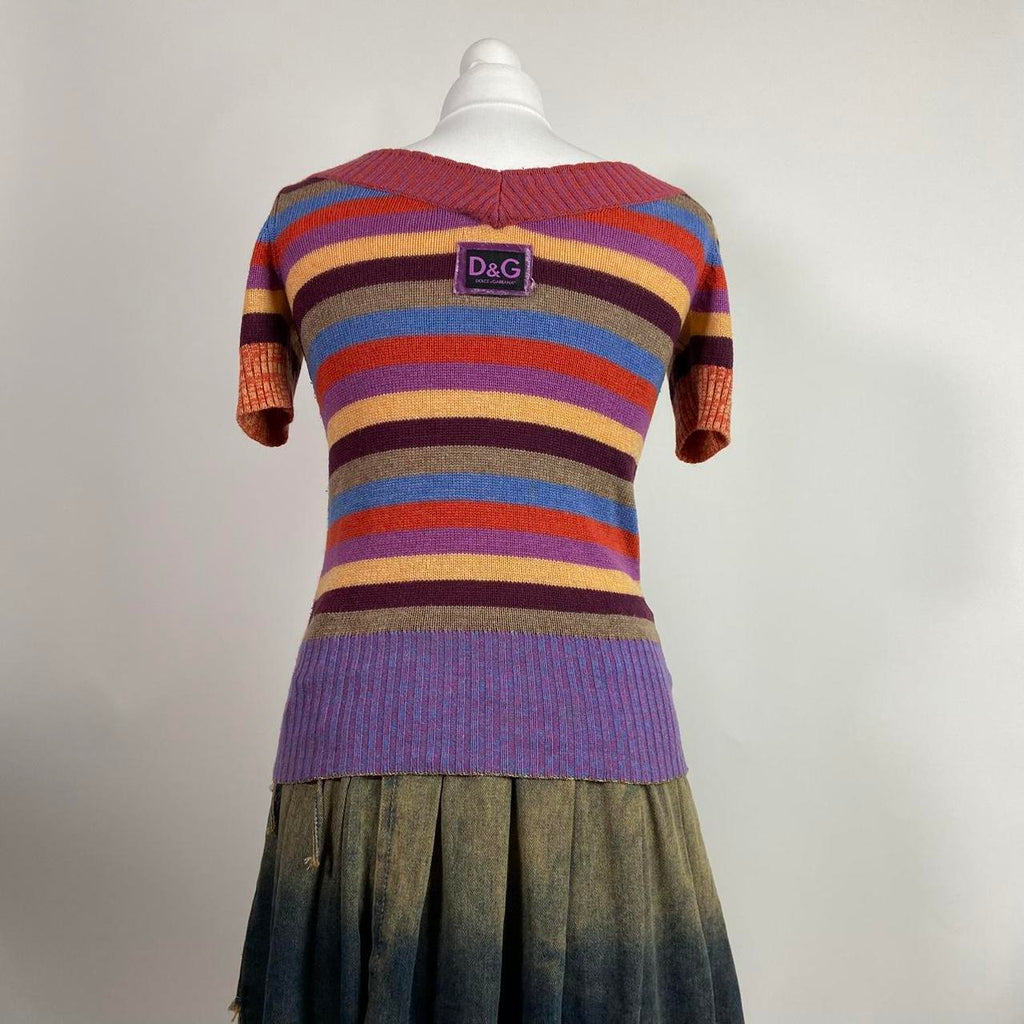Dolce & Gabbana Multicoloured Striped Knit T-Shirt - Size XS - Funky Cat