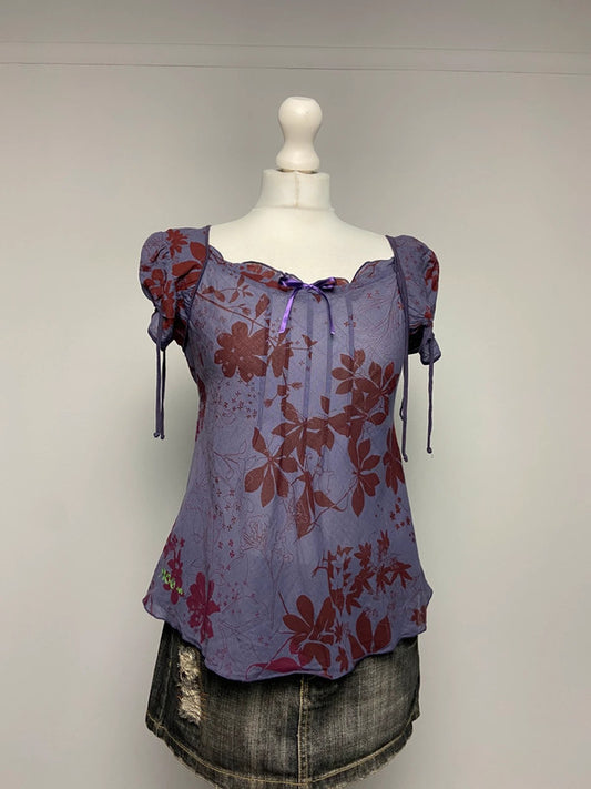 Cop Copine Floral Cup Sleeve Top - Size M - Funky Cat