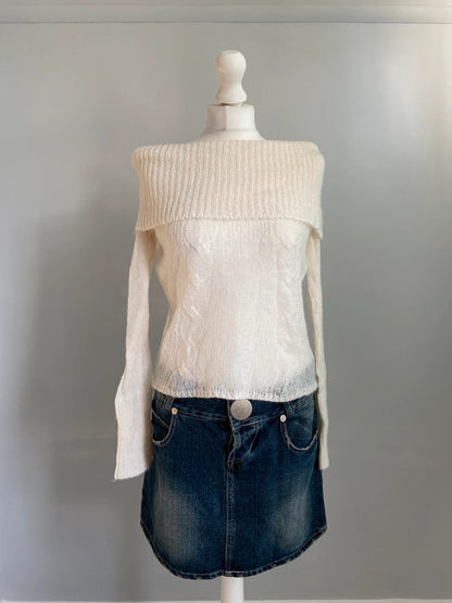 Vintage 00s Off The Shoulder Knit Jumper - Size S