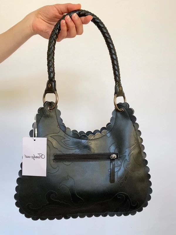 Vintage Black Leather Studded Bag - Funky Cat