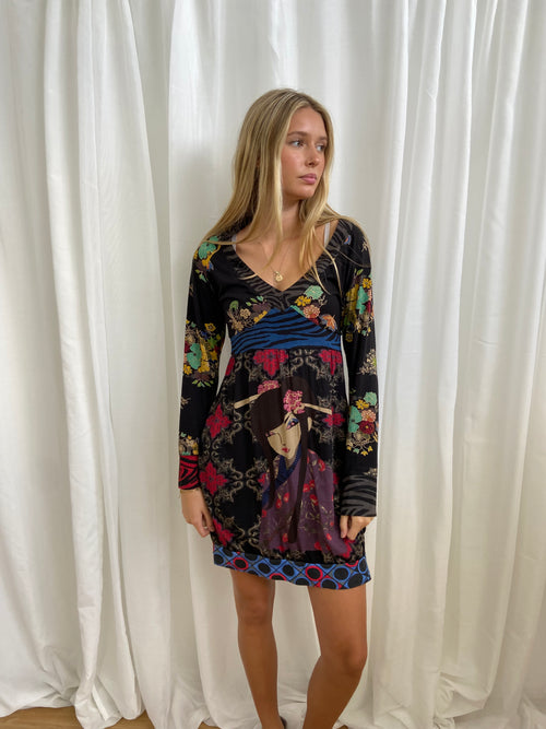 Vintage Desigual Girl Print Dress - Size L - Funky Cat