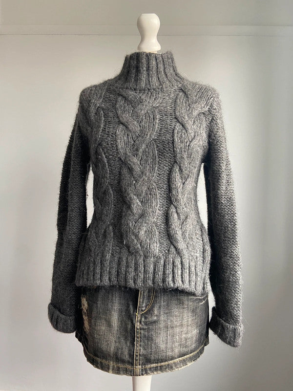 Vintage Grey Cable Knit Jumper - Size XS/S