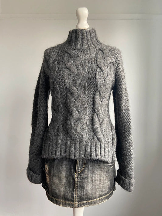 Vintage Grey Cable Knit Jumper - Size XS/S