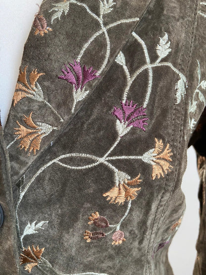 Vintage Embroidered Suede Coat - Size M