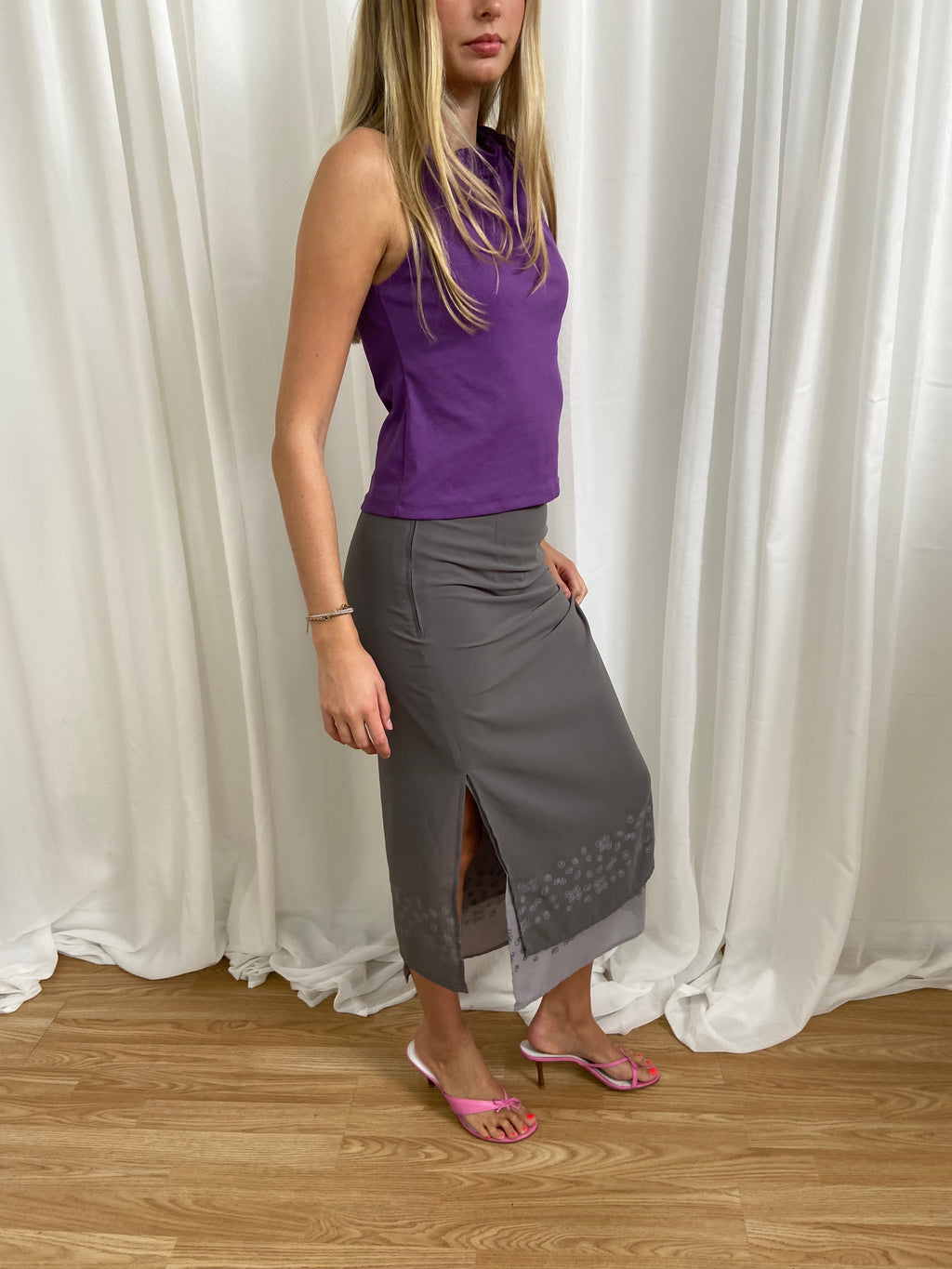 Vintage 00s Mesh Midi Skirt - Size UK 8